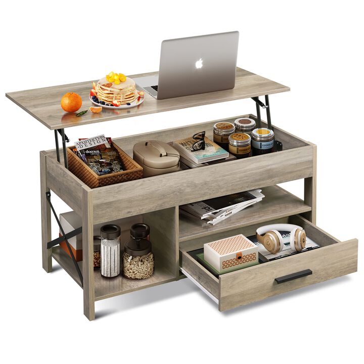 WLIVE Lift Top Coffee Table for Living Room,Coffee Table with Storage,Hidden Compartment and Metal Frame, Central Table for Rece