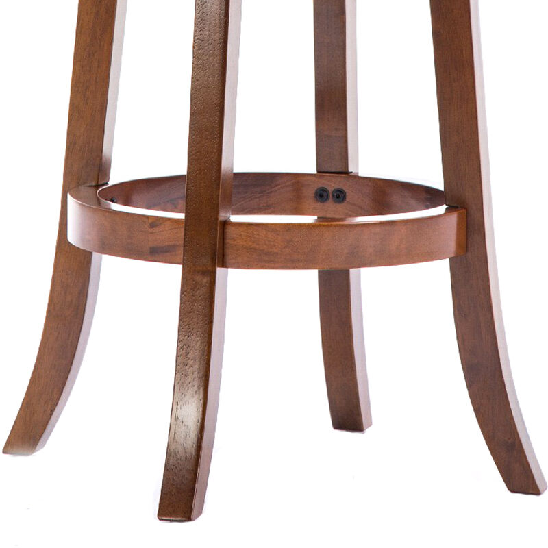 Pal 29 Inch Swivel Bar Stool, Solid Wood, Bonded Leather, Walnut Brown - Benzara image number 3