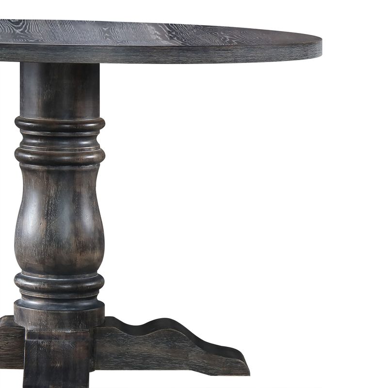 Wooden Round Dining Table With Heavy Pedestal Feet, Weathered Gray image number 3
