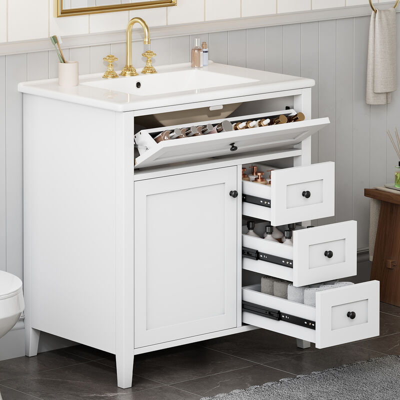 Merax Bathroom Storage Vanity with Left Adjustable Shelving Cabinet & 3 Right Smooth-Glide Drawers image number 2