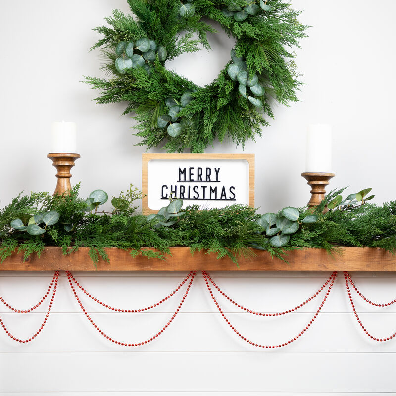 15' Shiny Crimson Red Beaded Christmas Garland - Unlit image number 1