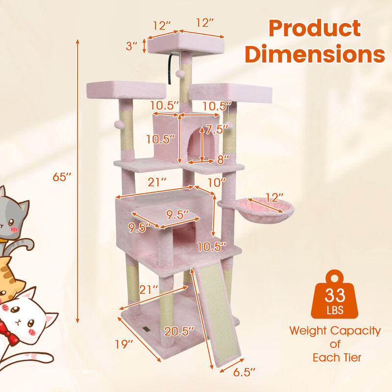 Tall Cat Tree with 3 Upholstered Perches and 2 Spacious Cat Condos image number 2