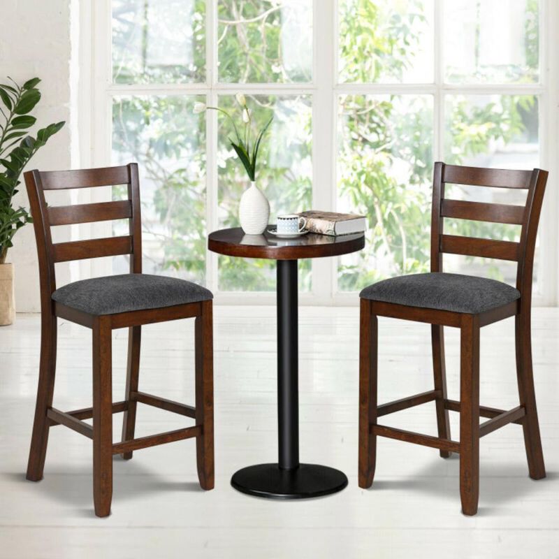 Hivvago 2 Pieces Counter Height Chairs with Fabric Seat and Rubber Wood Legs