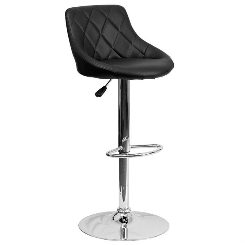 Flash Furniture Contemporary Black Vinyl Bucket Seat Adjustable Height Barstool with Diamond Pattern Back and Chrome Base image number 0