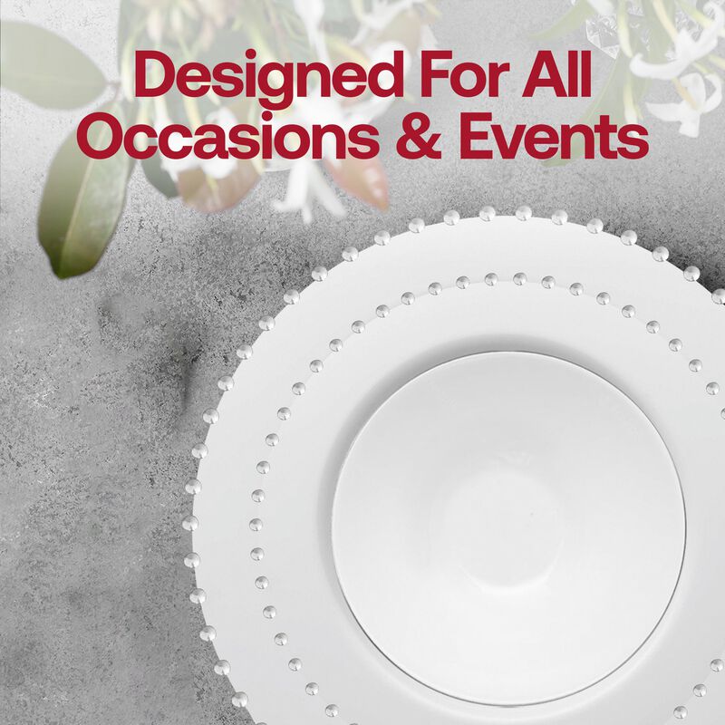 White with Silver Pearl String Round Plastic Tableware Set (120 Sets) image number 7