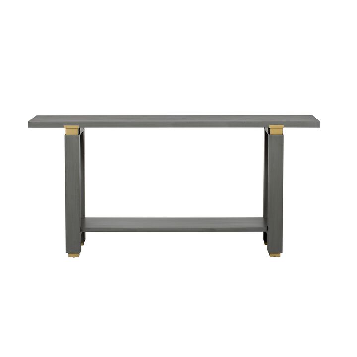 62.9" Modern Minimalist Console Table, Solid Wood Entryway Sofa Table with Metal Accents, Built-in Shelf, for Living Room, Hallway