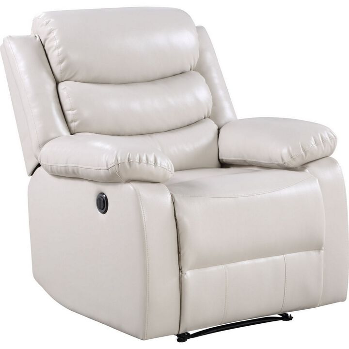 Power Recliner Chair with Split Back and Pillow Top, Cream-Benzara