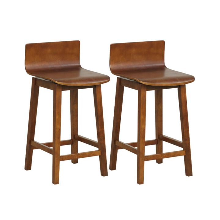 Hivvago Swivel Wooden Bar Stools Set of 2 with Rubber Wood Legs and Low Back