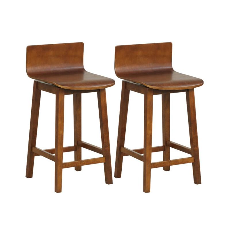 Hivvago Swivel Wooden Bar Stools Set of 2 with Rubber Wood Legs and Low Back