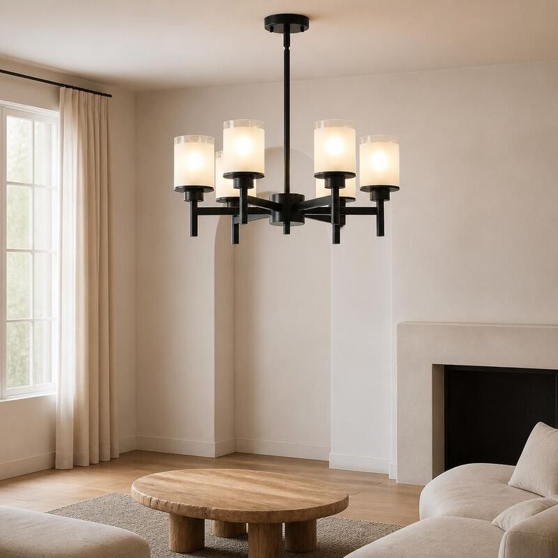 ELEMENT ACE Frosted Glass Adjustable Height Farmhouse Industrial Chandelier Ceiling Light Fixture for Dining Room, Foyer. Living Room and High Ceilings image number 2