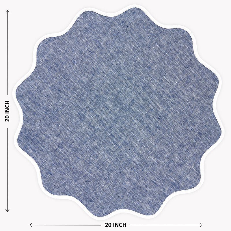 Solino Home Giselle Scallop Edge 100% Linen Dinner Napkins &ndash; Set of 4, 20 in Round, Machine Washable, Holiday and Everyday Dining