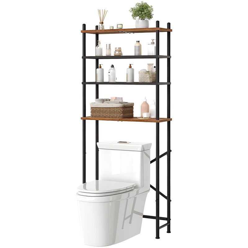 4-Tier Bathroom Storage Unit Over Toilet with Adjustable Legs-Brown image number 3