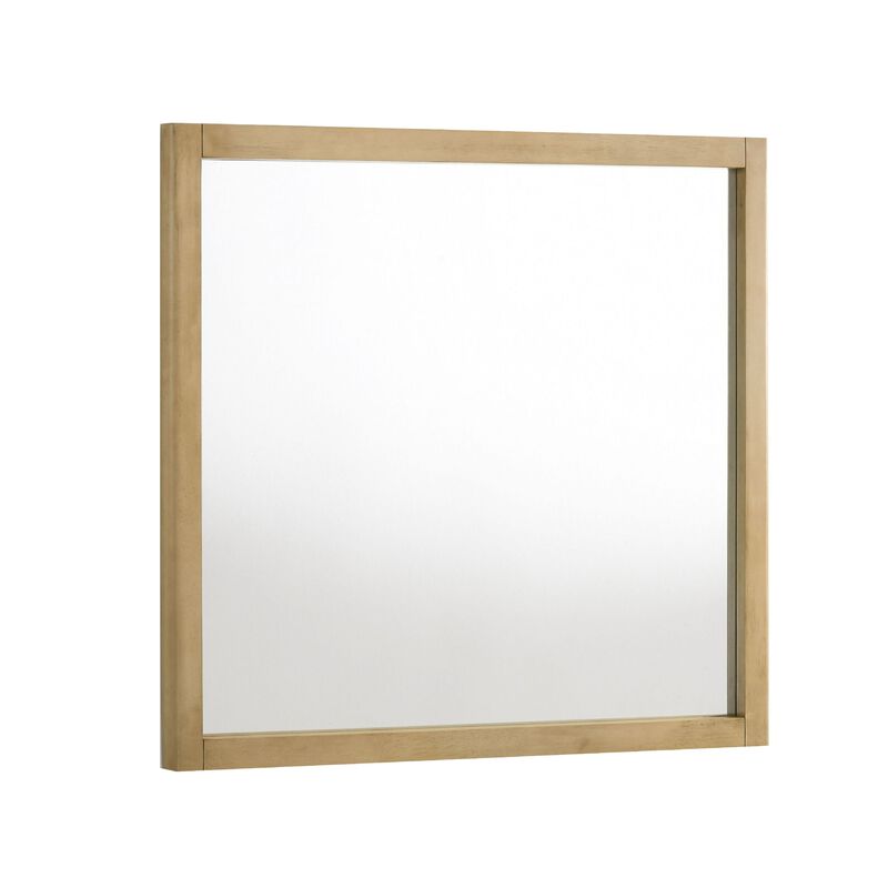 Noe Celia Accent Mirror, 40 Inch Square Oak Wood Frame, Brown Finish