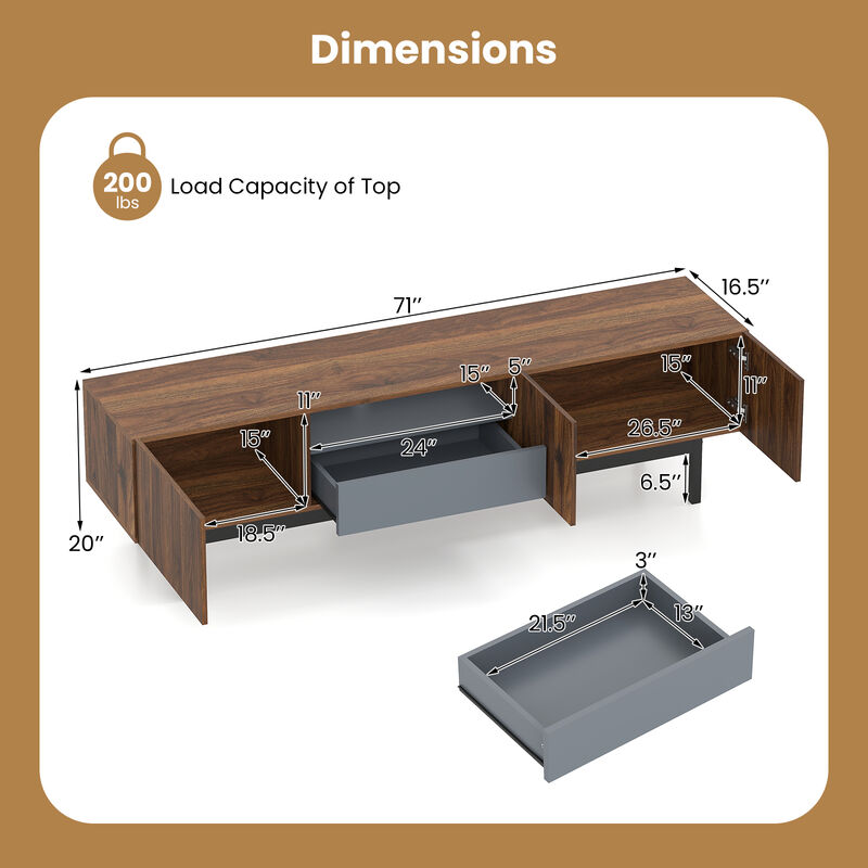 Modern TV Cabinet for TVs with Drawer Mid Century Design for Living Room-Walnut image number 2