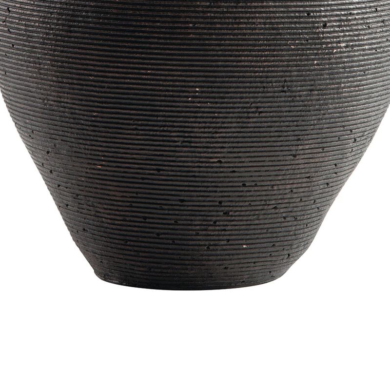 Dale 12 Inch Round Polyresin Vase, Wavy Ribbed Spiral Texture Antique Brown - Benzara