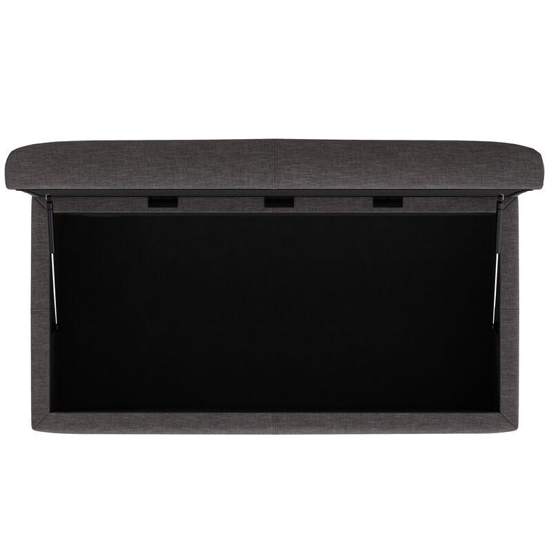 Gabbie 48 inch Wide Contemporary Rectangle Rectangular Storage Ottoman in Slate Grey Polyester Linen, Assembled