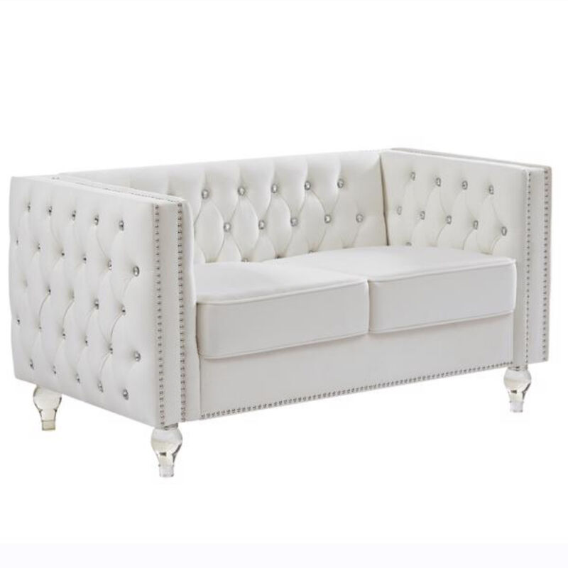 Contemporary Velvet Loveseat &ndash; Elegant 2-Seater Sofa with Crystal Button Detailing