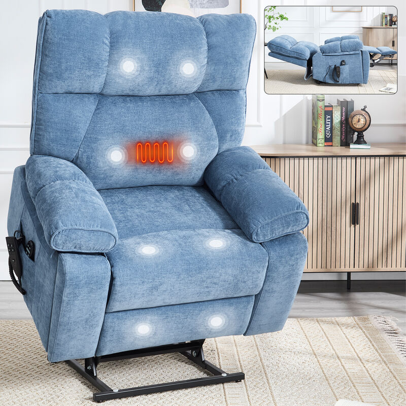 Heat Massage Recliners, Infinite Position Oversized Electric Power Lift Recliners with Hidden Cup Holders