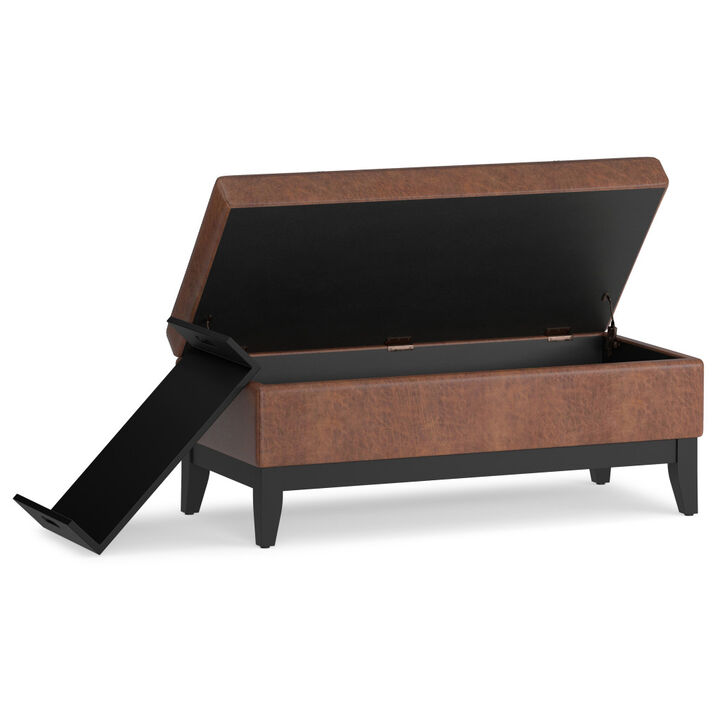 HomeRoots 42" Black and Dark Brown Tufted Faux Leather and Solid Wood Upholstered Storage Bench With Tray