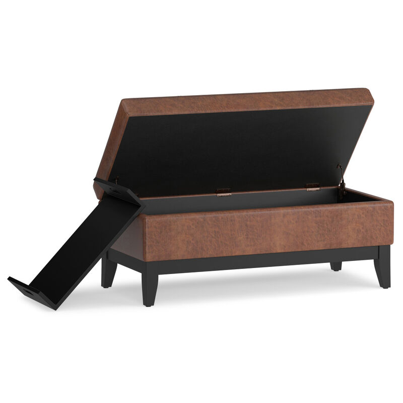 HomeRoots 42" Black and Dark Brown Tufted Faux Leather and Solid Wood Upholstered Storage Bench With Tray image number 0