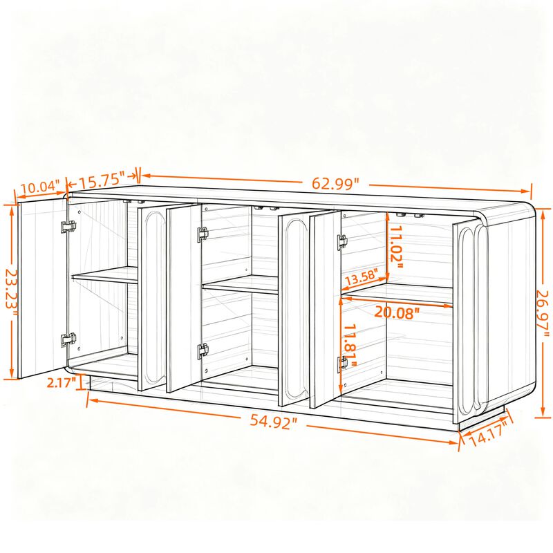 Kick 6 Door Sideboard Cabinet image number 9