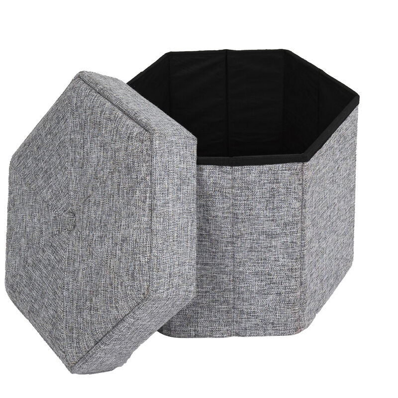 Medium Decorative Grey Foldable Hexagon Ottoman for Living Room, Bedroom, Dining, Playroom or Office