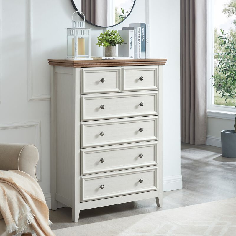 Beige 44.29 in. H Accent Cabinet with 6 Drawers