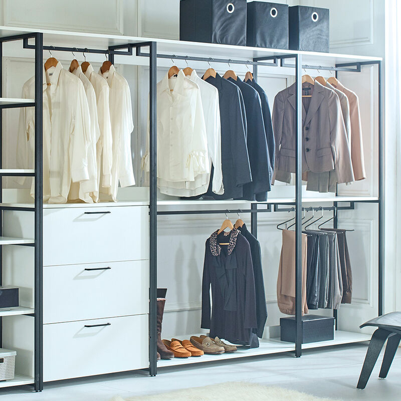 FC Design Klair Living Wood and Metal Walk-in Closet with Five Shelves