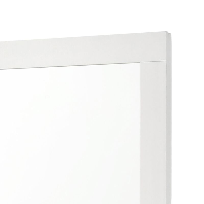 Caer Dresser Mirror, White Wood Frame with Beveled Glass, 35 Inch - Benzara
