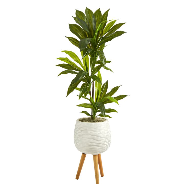 HomPlanti 46" Dracaena Artificial Plant in White Planter with Stand (Real Touch)