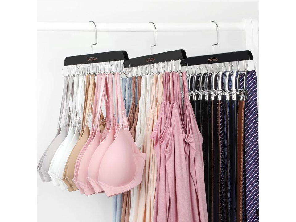 2-Pack Bra Hanger for Closet | Wooden Space-Saving Tank Top Hangers with Hooks