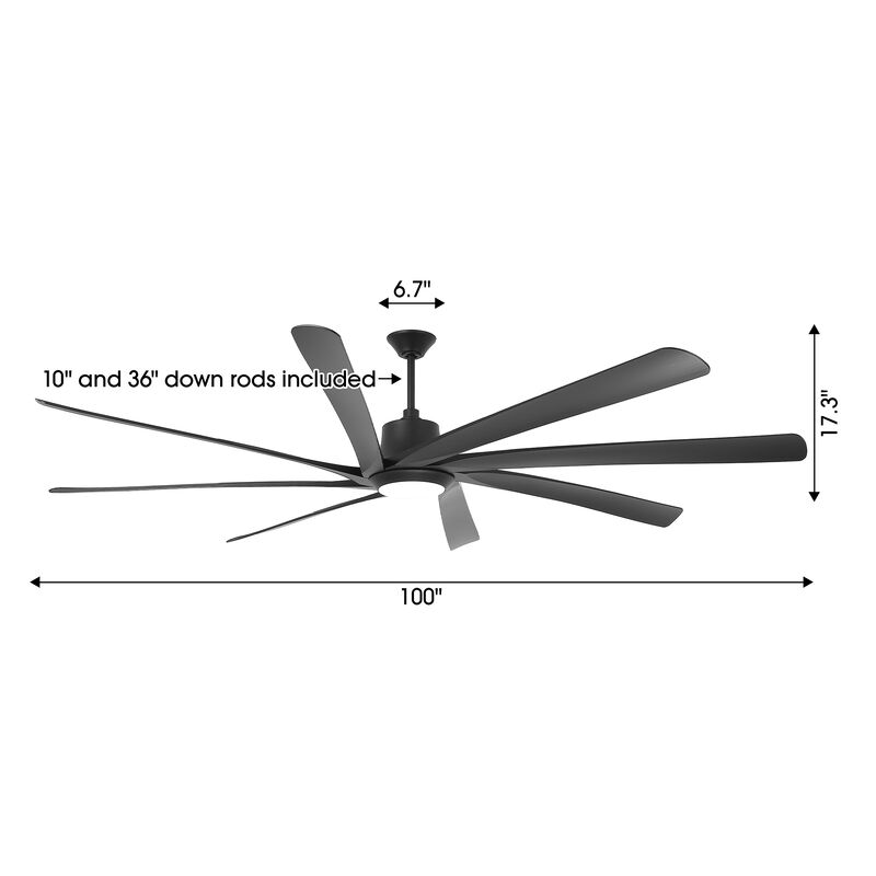 100" Modern Matte Black Reversible Dimmable Aero Blade Ceiling Fan with Light and Remote image number 5