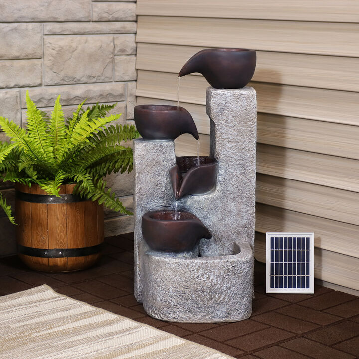 Sunnydaze Aged Tiered Vessels Solar Water Fountain with Battery - 29 in