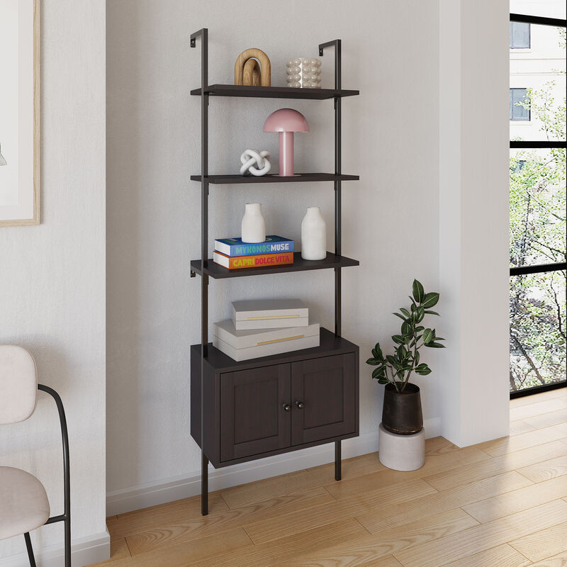 Industrial 4-Shelf Wood Wall-Mounted Open Ladder Bookcase
