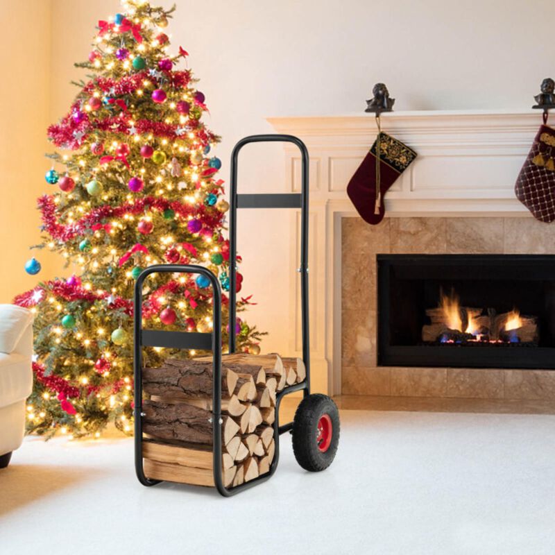 Hivvago Firewood Log Cart Carrier with Wear-Resistant and Shockproof Rubber Wheels
