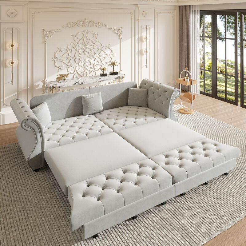 Merax Convertible Chesterfield Velvet Sofa Bed Classic Roll Arm Velvet sleeper sofa image number 3