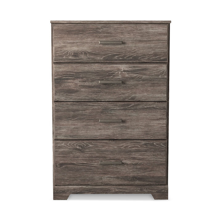Isnk Tall Dresser Chest, 4 Drawers, Modern Farmhouse Laminate Gray Oak