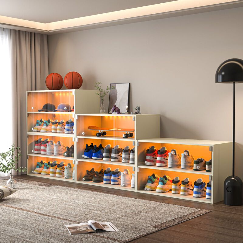 Glass Door Shoe Storage Cabinet Stylish Organizer for Shoes & Accessories