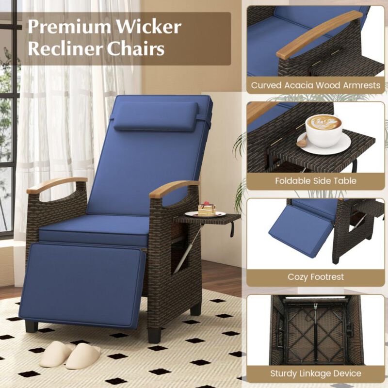 Hivvago Patio Wicker Recliner Chair with Adjustable Backrest and Footrest-Black