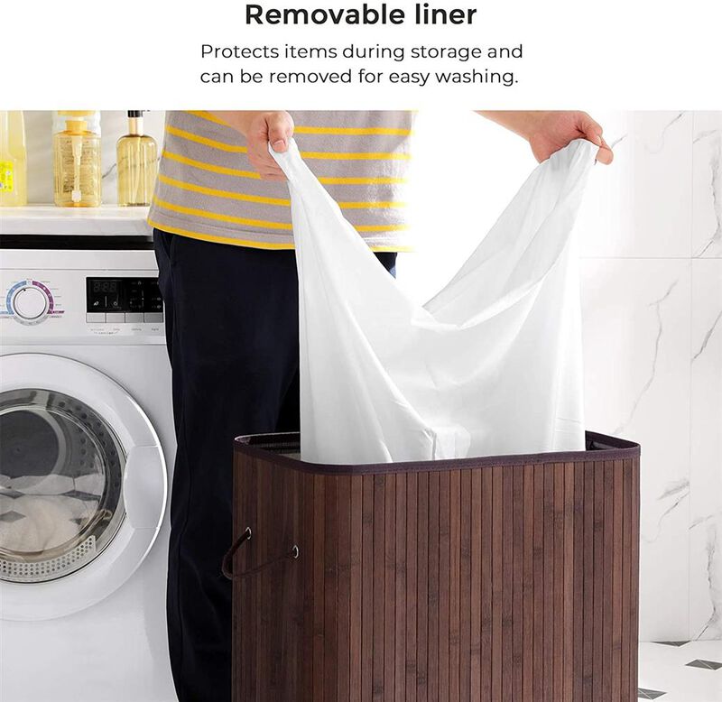 Bamboo Laundry Hamper 100L Dirty Clothes Storage Basket with Lid Liner and Handles Rectangular