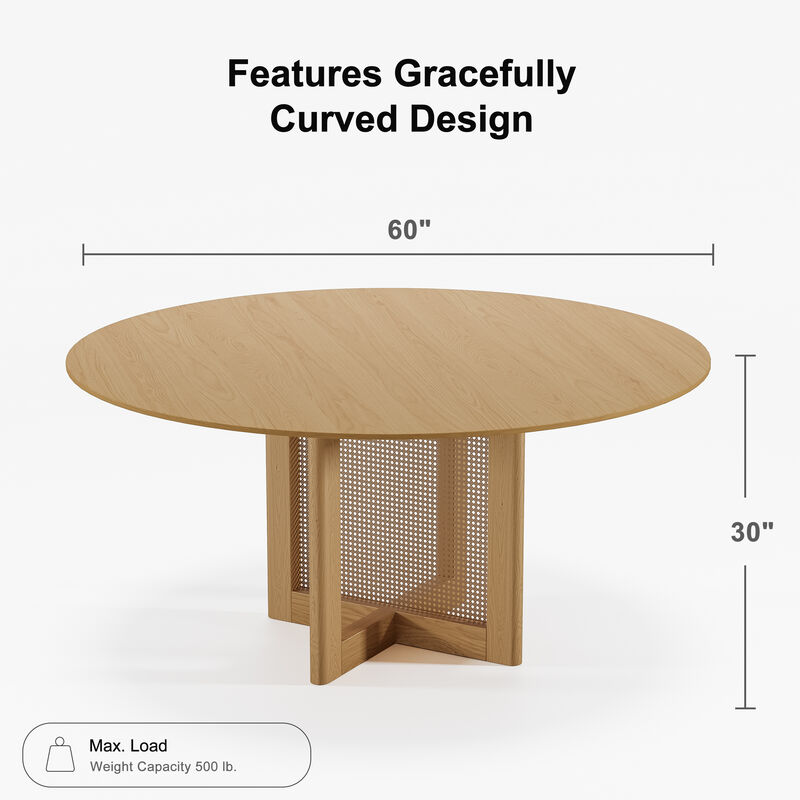 60 Cinna Modern  Wood Round Dining Table（Seats 8）