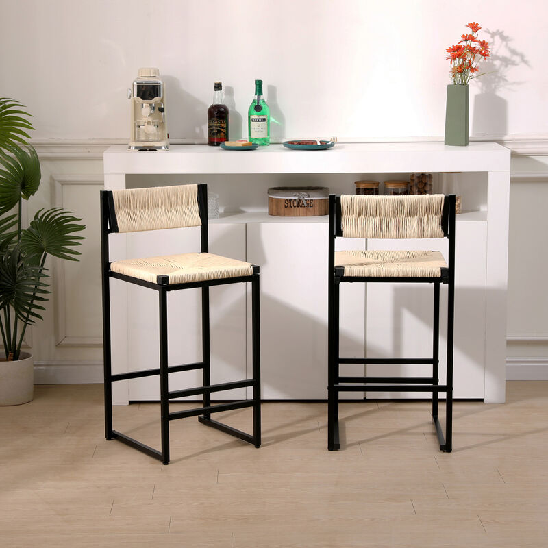 Streamdale Creamy White Paper Rope Bar Stools Set of 2