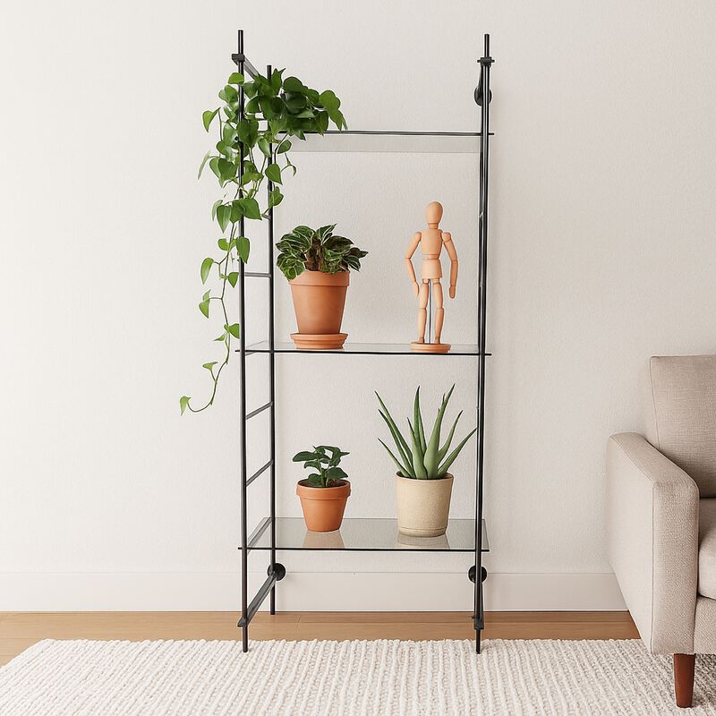 Plant Display Stand, 87 Inch, 3 Shelves Black Metal Ladder Design - Benzara