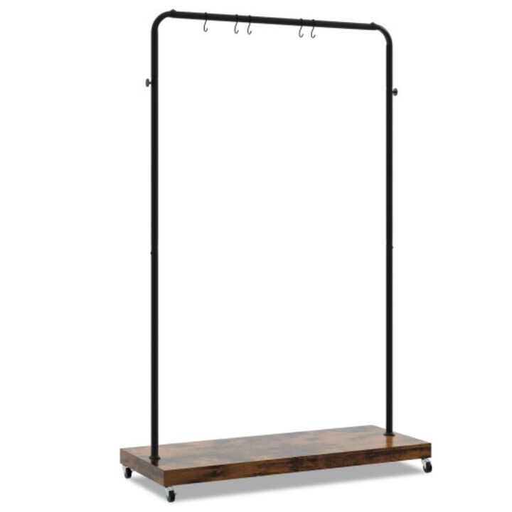 Heavy Duty 2 in 1 Clothes Stand Rack with Lockable Casters-Rustic Brown