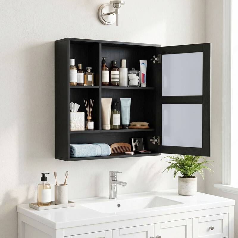 Bathroom Wall Mirror Cabinet with 2 Hidden Shelves and 3 Open Cubbies image number 6