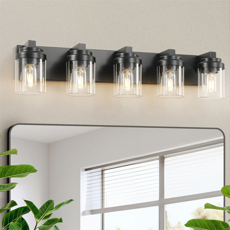 30.8 in. 5-Light Matte Black Wall Sconce with Clear Glass Shade image number 1
