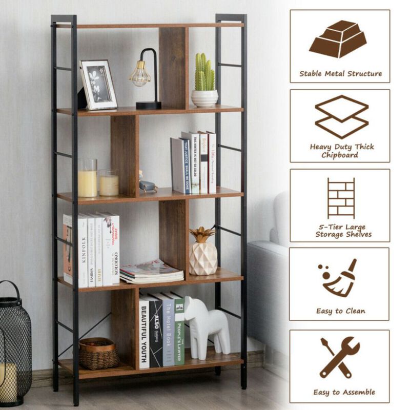 Hivago 4-Tier Industrial Freestanding Bookshelf with Metal Frame image number 3