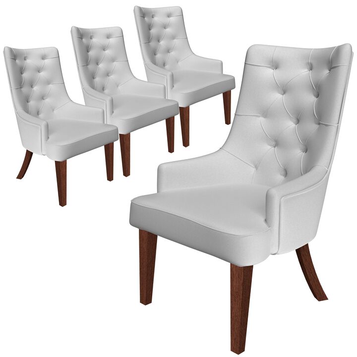 LeisureMod Dining Chair Upholstered in Leather Velvet with Diamond-Tufted High Back and Stained Rubberwood Legs for Modern Home and Kitchen Spruce Collection Set of 4