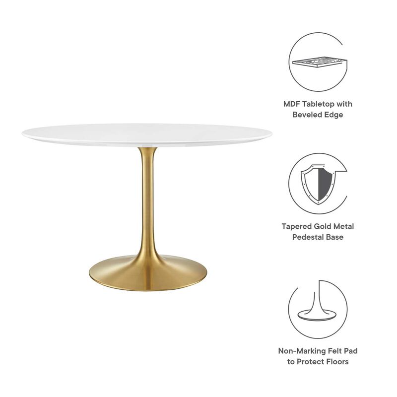 Modway - Lippa 48" Round Wood Dining Table Gold White