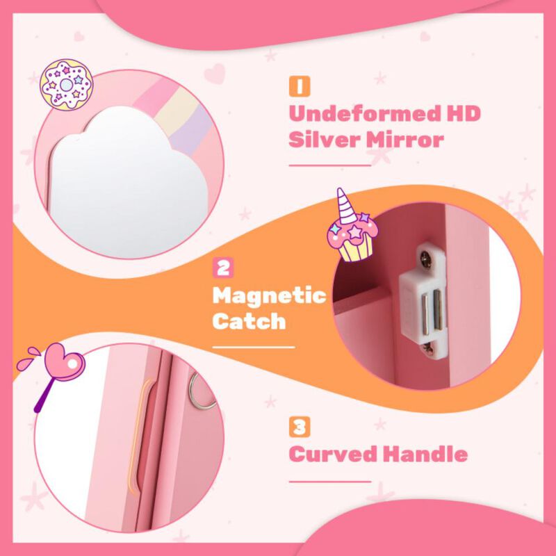 Hivvago Kids Jewelry Armoire Cabinet with Storage and 2 Tilt Angles